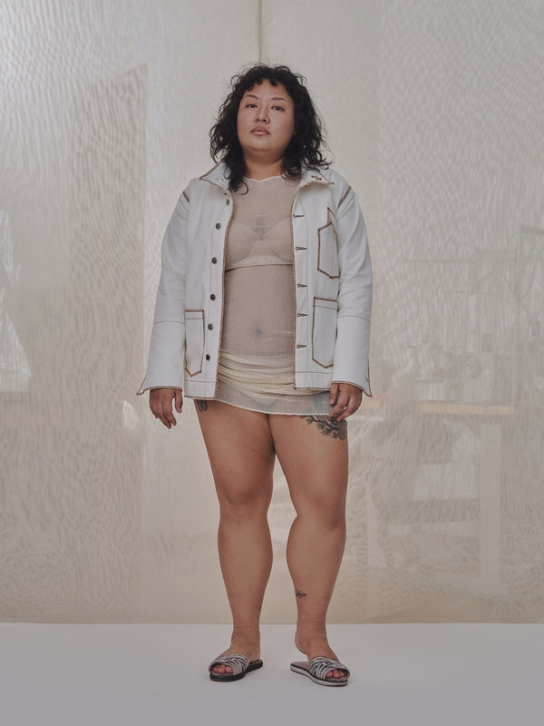 Denis Biker Jacket in Cream Canvas