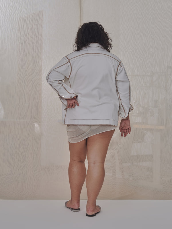 Denis Biker Jacket in Cream Canvas